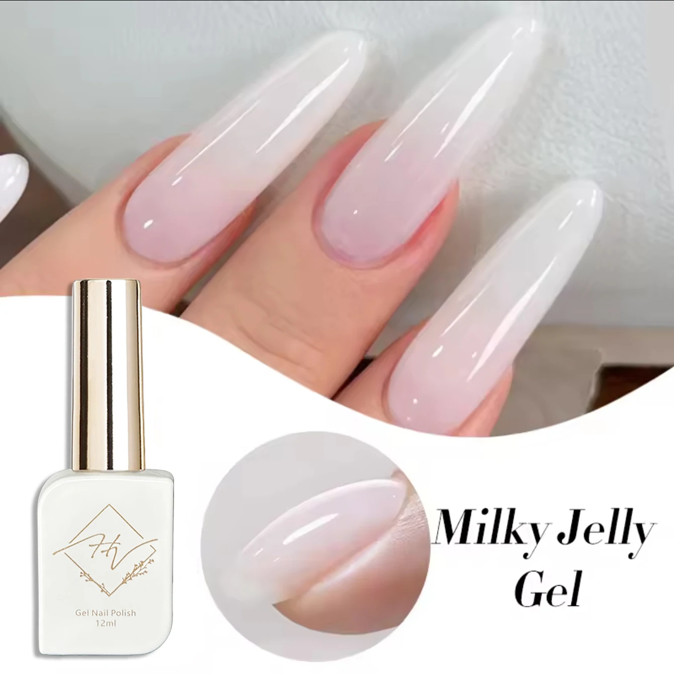 ZH 2026 New 12ml Milky Jelly White Gel Nail Polish Translucent Semi Permanent Soak Off UV LED Gel Varnish Manicure Nail Ar