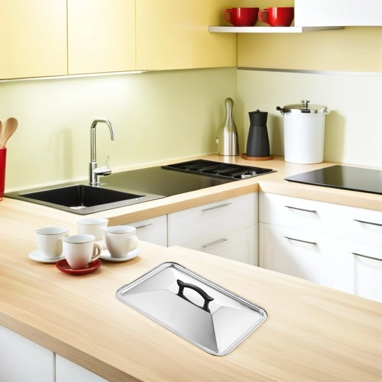 

Stainless Steel Tray Lid 40X30X4Cm Splash-Proof Cover For Deep Pan Oven Fish Baking Kitchen Pot Replacement Frying Pan