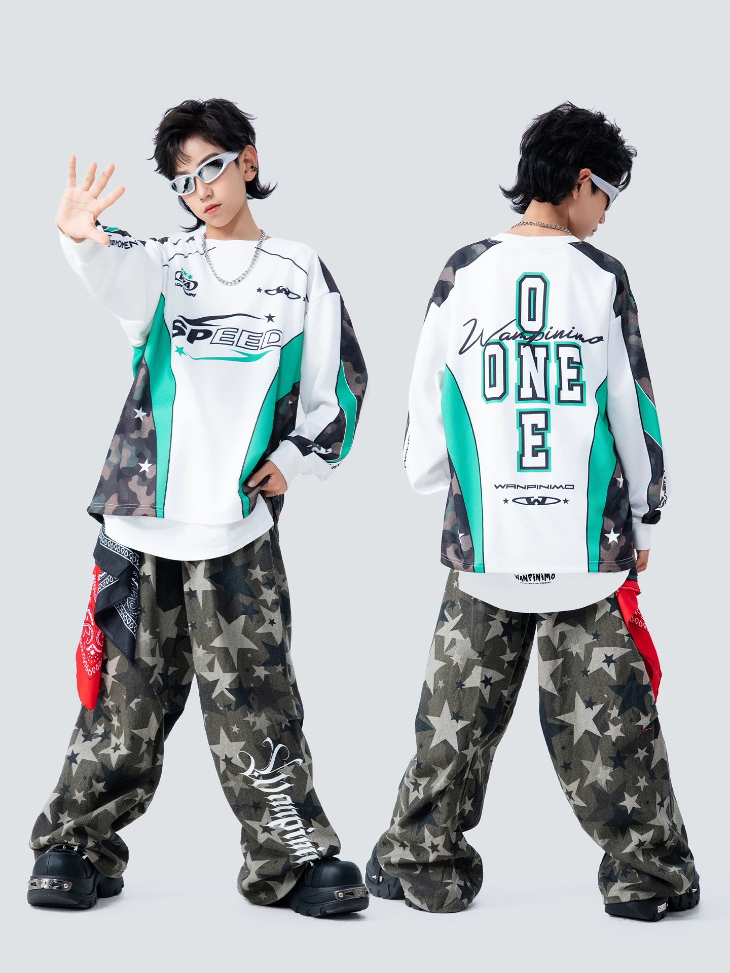 2025 Nuovi bambini Costumi di performance di danza Hip Hop per ragazzi Camicie larghe Pantaloni mimetici Vestito Ragazze Jazz Dance Wear DQS20807