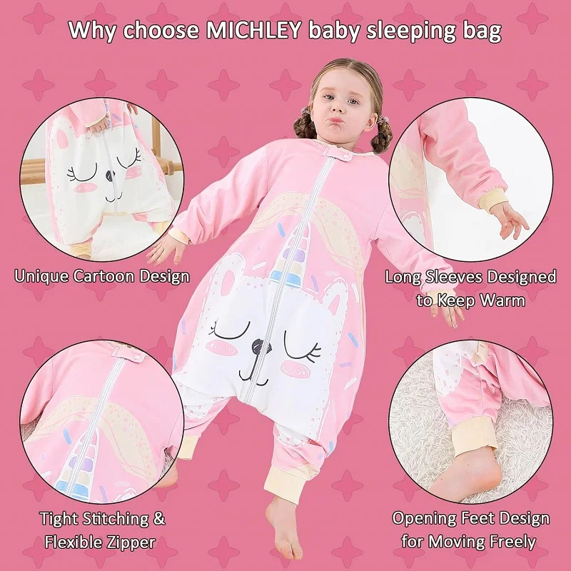 MICHLEY-Saco de dormir dos desenhos animados coruja halloween, cobertor wearable, swaddle, manga comprida, meninas, meninos, 1-6 anos