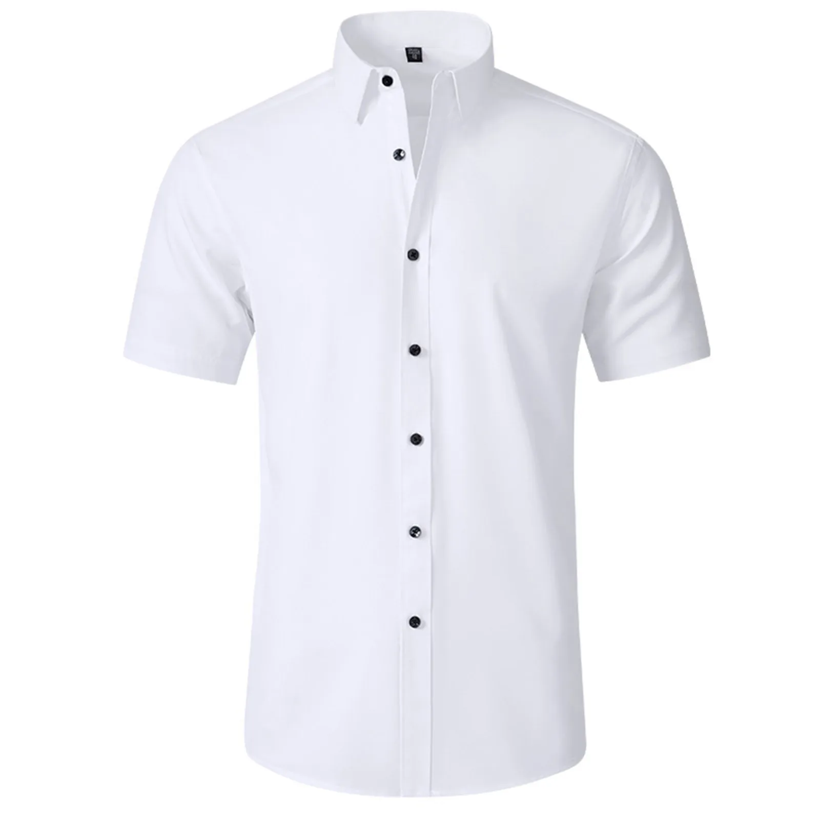 Camisa masculina de manga curta profissional, engomadoria livre, resistente a rugas, elástica, camisa de botão casual, slim fit, blusa de trabalho de negócios