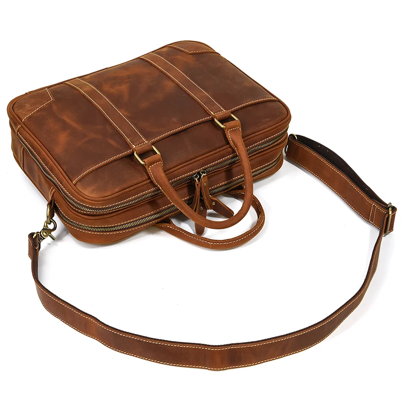 Dropshipping Men Crazy Horse Leather Leather Briefcase For 15