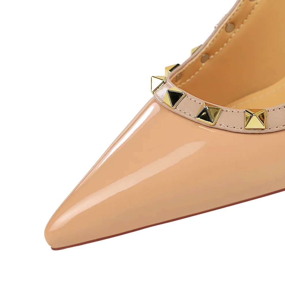 Women 9.5cm High Heels Lady Patent Leather Studded Stiletto Heel Single Ankle Strap Heels Pumps Female Breathable Dance Shoes image 4
