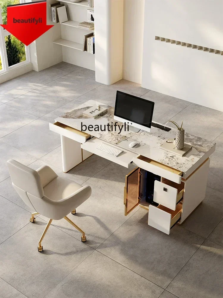 

Q181 Modern Minimalist Stone Plate Desk Italian High-End Office Table Light Luxury Computer Desk