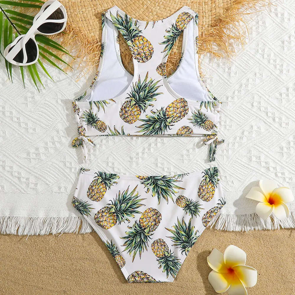 Girls Pineapple Print Bikini Set Swimsuit Kids Racerback Two Piece Children\'s Swimwear 7-14Years Teenager Bathing Suit Beachwear