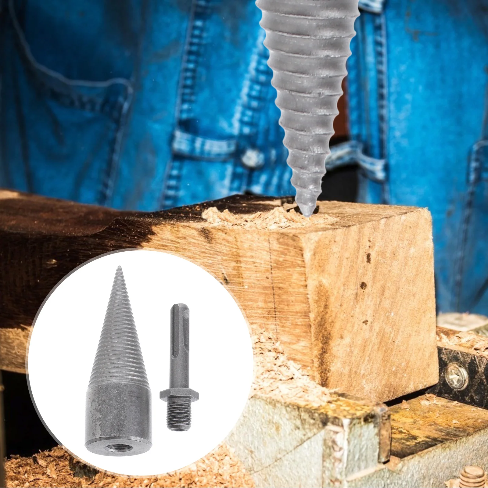 

Durable Firewood Drill Bit Hammer Drill High Hardness Steel Forged One-Piece Wood Splitting Tool Electric Round Handle for Long