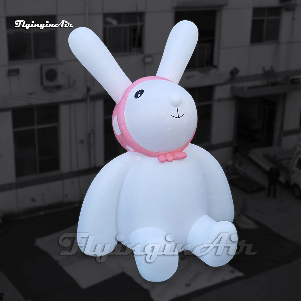 Outdoor Cute White Inflatable Rabbit Balloon Giant Cartoon Animal Air Blow Up Sitting Bunny For Park Decoration