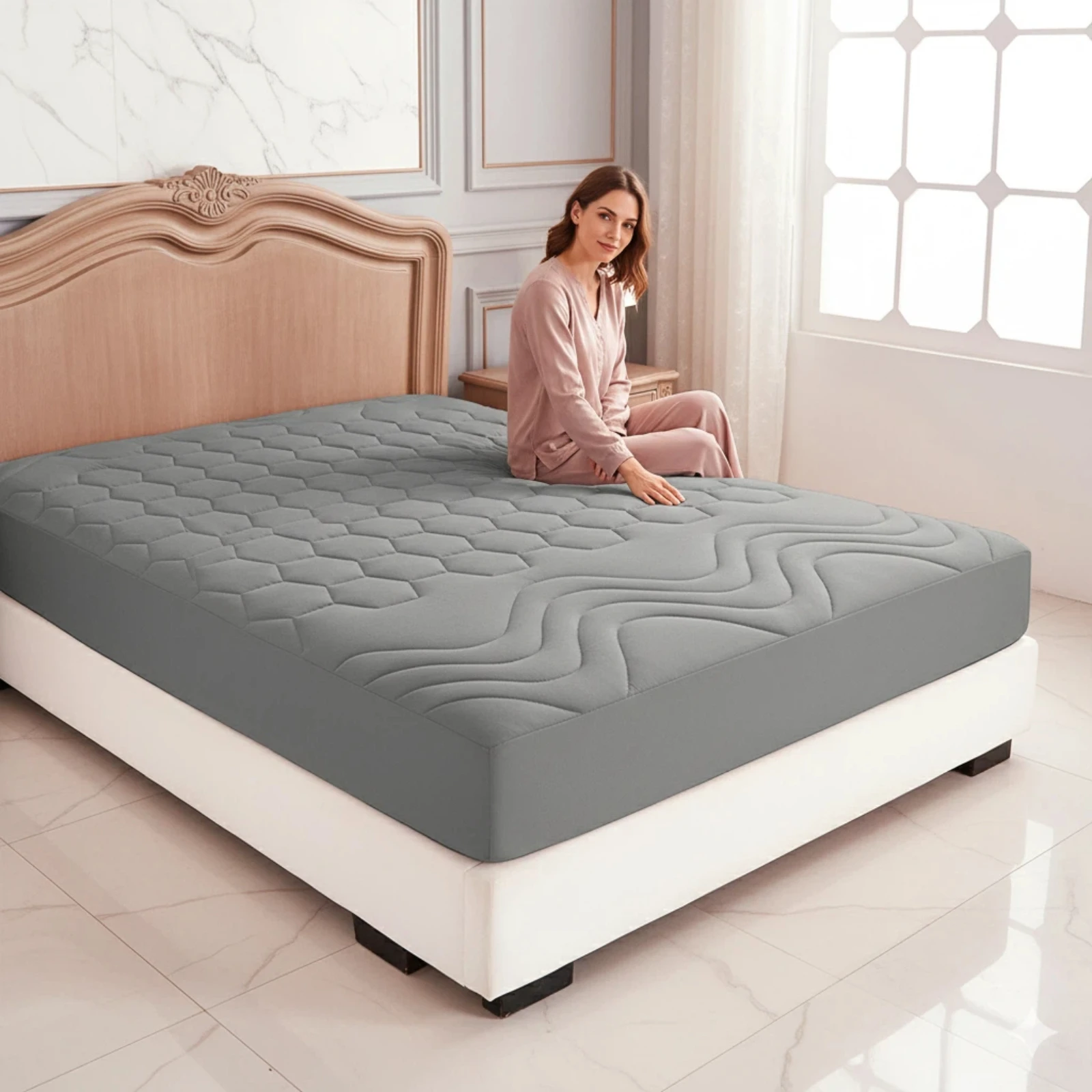 Queen Value Single Fitted Sheet   Ultrasonic Quilted Microfiber Bedding  Soft Light Padding Standard Size Single Bed Cover for Home