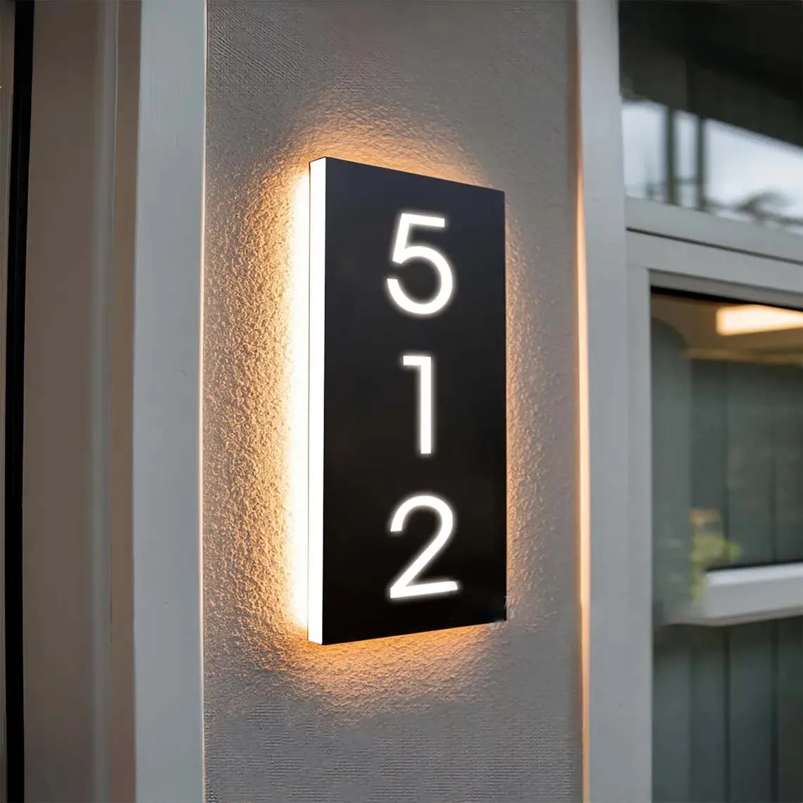 Modern Backlit Illuminated House Number Sign Modern LED Address Plaque Metal Acrylic House Sign Plate Vertical House Numbers