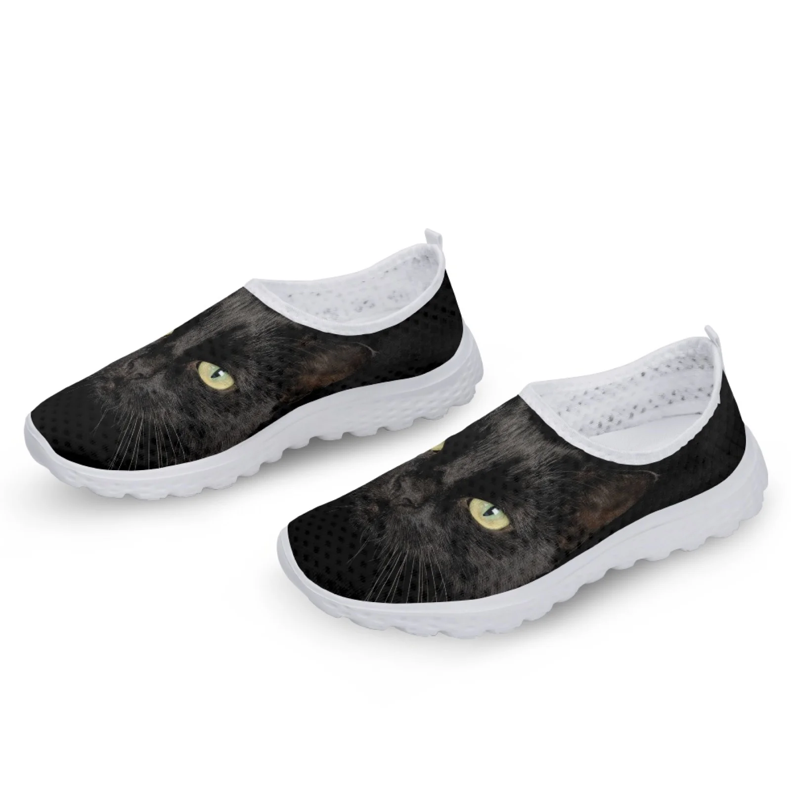 INSTANTARTS Fashion Women\'s Lightweight Air Mesh Sneakers Shoes 3D Animal Wolf Dogs Cat Shark Dolphin Lion Printed Summer Flats