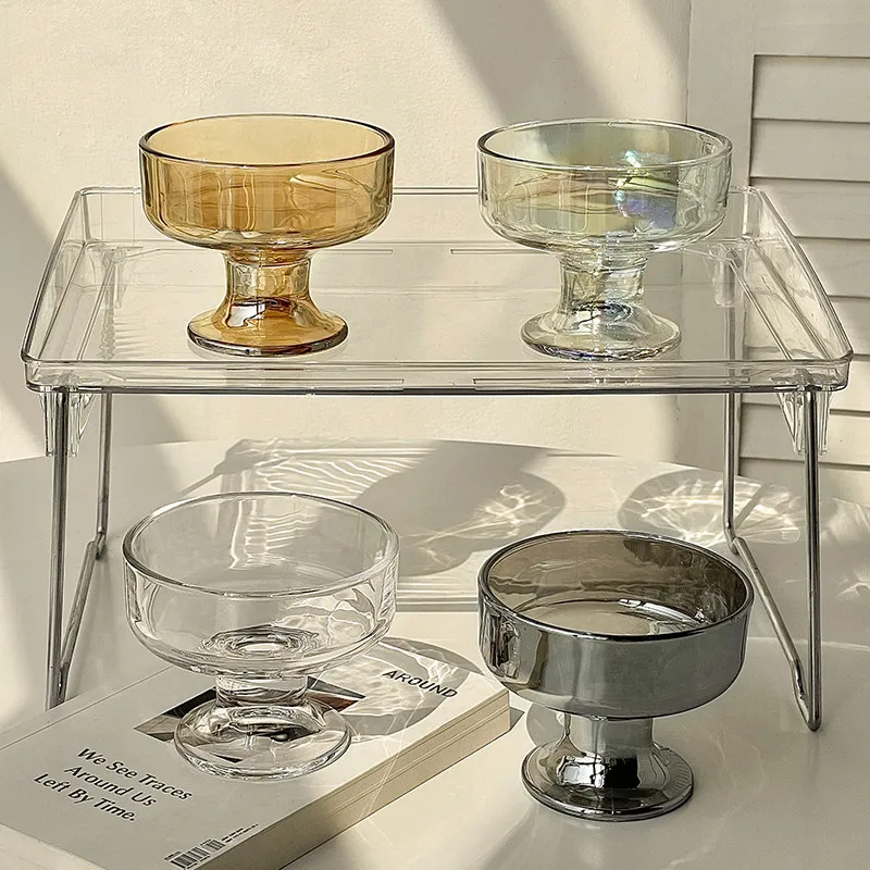 1pcs Ins Style Dessert Bowl High Aesthetic Glass High Footed Cup Home Ice Cream Ice Cream Pudding Fruit Bowl Yogurt Cup view 2