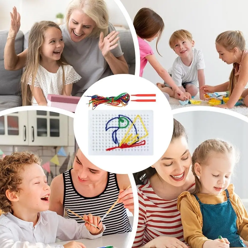 Handmade Children's DIY Threading Board Threading Toy Reuse Threading Painting Board Kids Sensory Thread Colorful