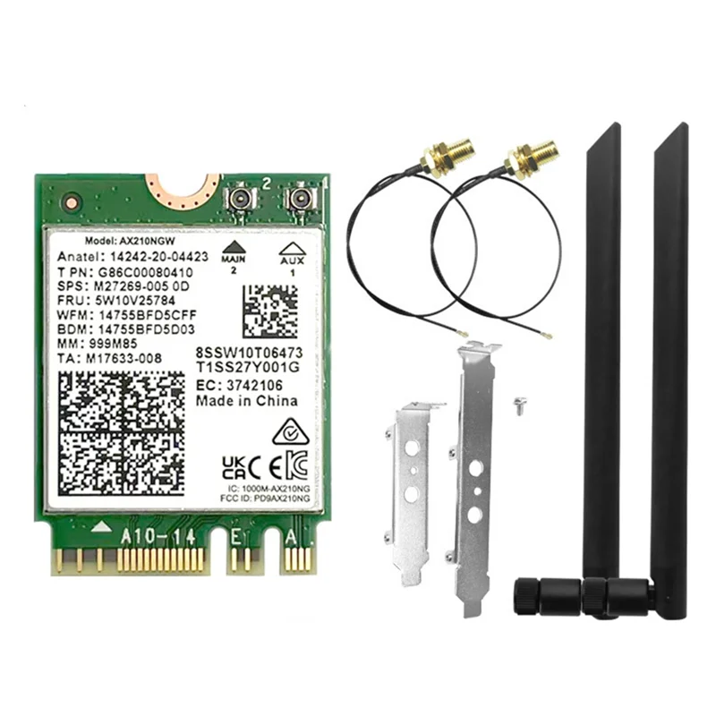 

Well Made-AX210NGW Беспроводная сетевая карта 6E Card + 8Dbi Antenna Tri-Band 2,4G/5G/6Ghz Bluetooth 5,3 Wi-Fi адаптер 5374 Мбит/с для ноутбука