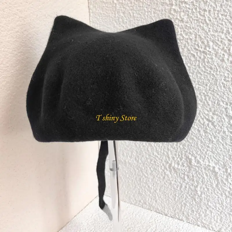 N58F Girls Woman Ear Berets Artist Painter Hat Subculture Adult Adjustable French Hat for Camping Shopping Traveling