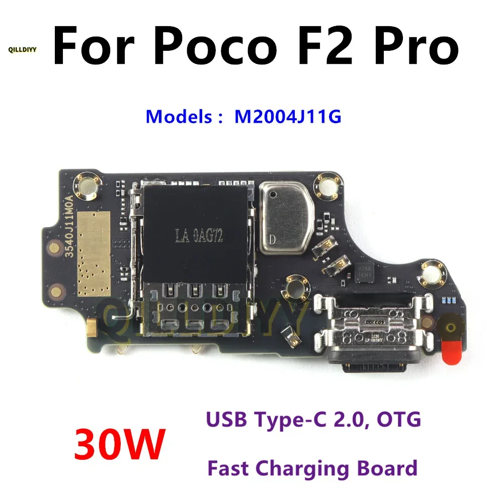 Placa de carga USB tipo C de 30W para Xiaomi Poco F2 Pro, ranura para tarjeta SIM con módulo de micrófono, cable flexible, piezas de reparación