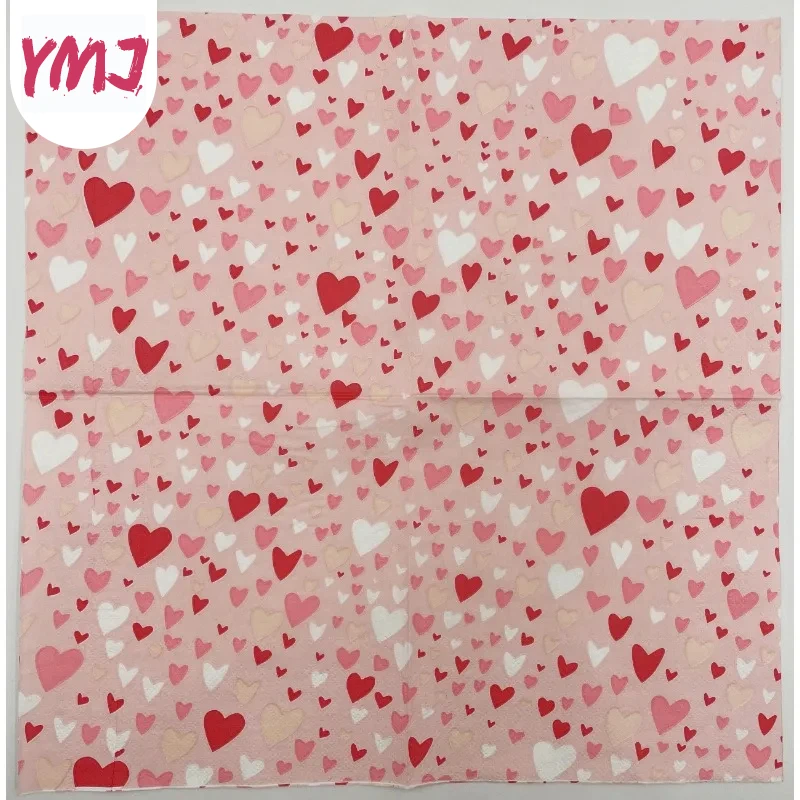 Pink Love Printed Napkin Disposable Hotel Restaurant Cafe Party Decoration Folded Placemat 3 Layers 20 Pieces/Pack 33*33cm