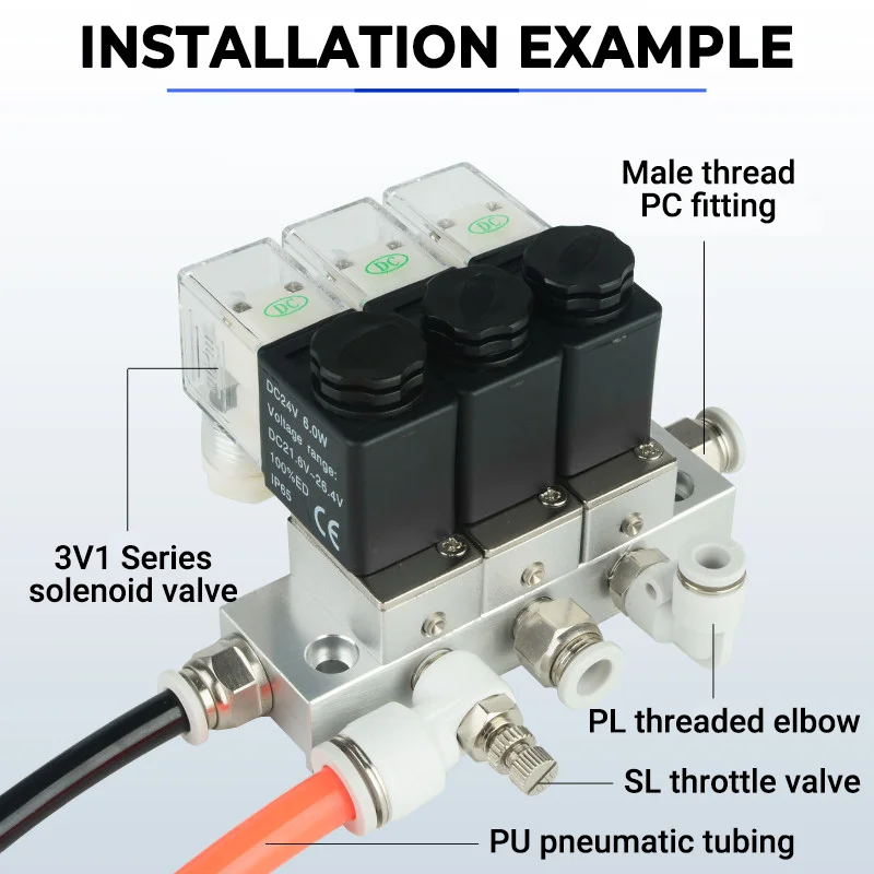 3V1-06 Direct Acting 2-Position 3-Way Solenoid Valve Assembly DC24V AC220V DC24V Inlet/Outlet Pneumatic Control Valve