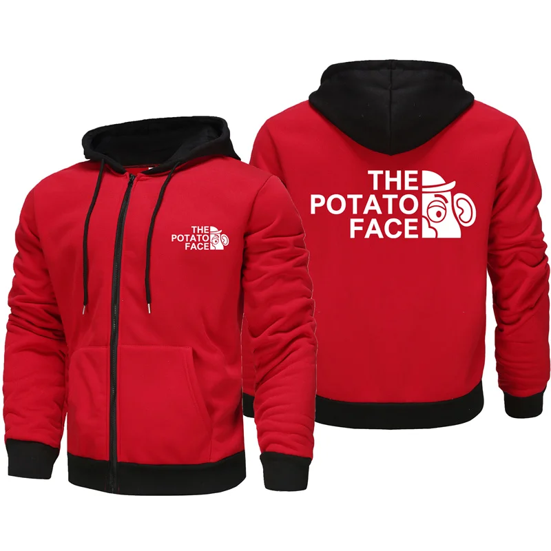 Autumn and Winter New Men\'s Zipper Hoodie Fashion THE POTATO FACE Printed New Zipper Hoodie Long sleeved Hoodie Top