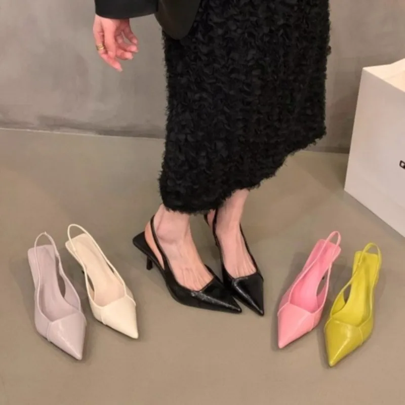 

Нишевые французские босоножки на высоком каблуке Baotou, новые весенне-летние нескользящие сандалии без шнуровки с острым носком и неглубоким носком