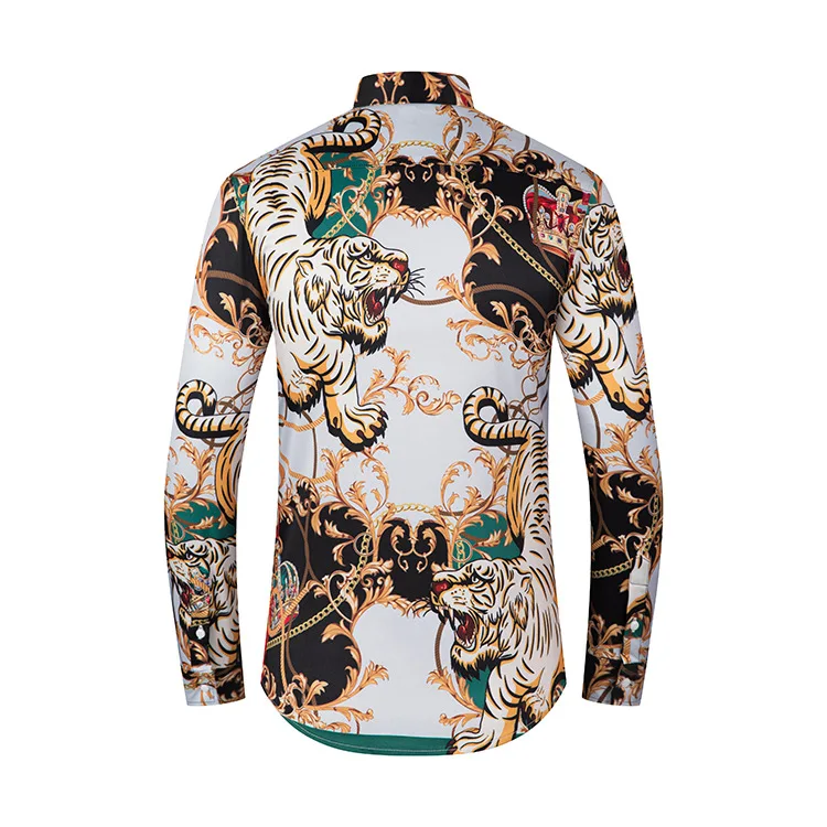 Vintage Palace Tiger Printed Casual Men Shirt 2024 Trend Long Sleeve Chemises Hommes De Luxe Mens Party Dress Camisas Streetwear