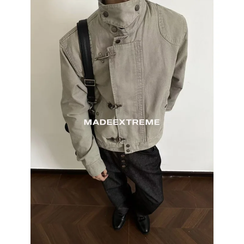 

EME Original Deconstructed Patchwork Airplane Buckle Jacket Unisex Vintage Distressed Short Coat Ins