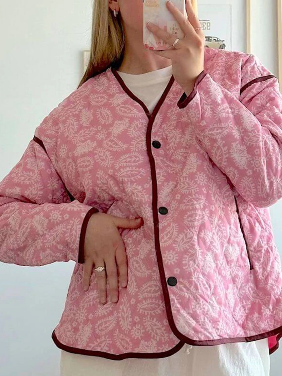 Chaqueta acolchada de manga larga con cuello en V para mujer, abrigo ligero con botones, ropa de invierno