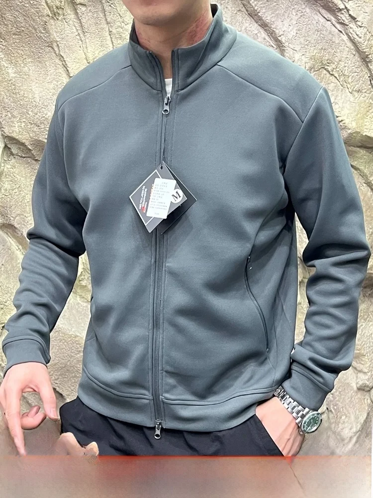 

Busin Casual Knitted Jaet Men's Stand Collar 3D Tailoring Polyester Fiber Breathable Long Sve Zipper Outdoor Jaet