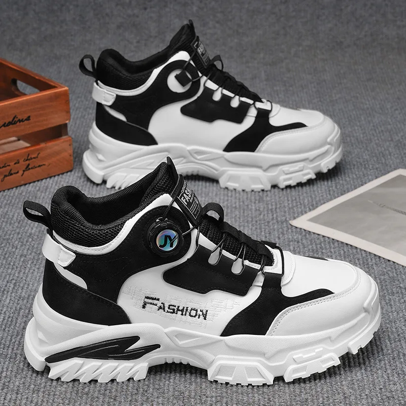 High-top men's autumn new style rotating button sports shoes, trendy, versatile, comfortable and casual men's shoes