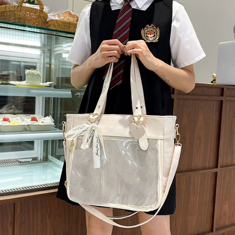 E74B PU Handbags Shoulder Bags Underarm Bag Transparent Bag Purse Travel Carrying Bag