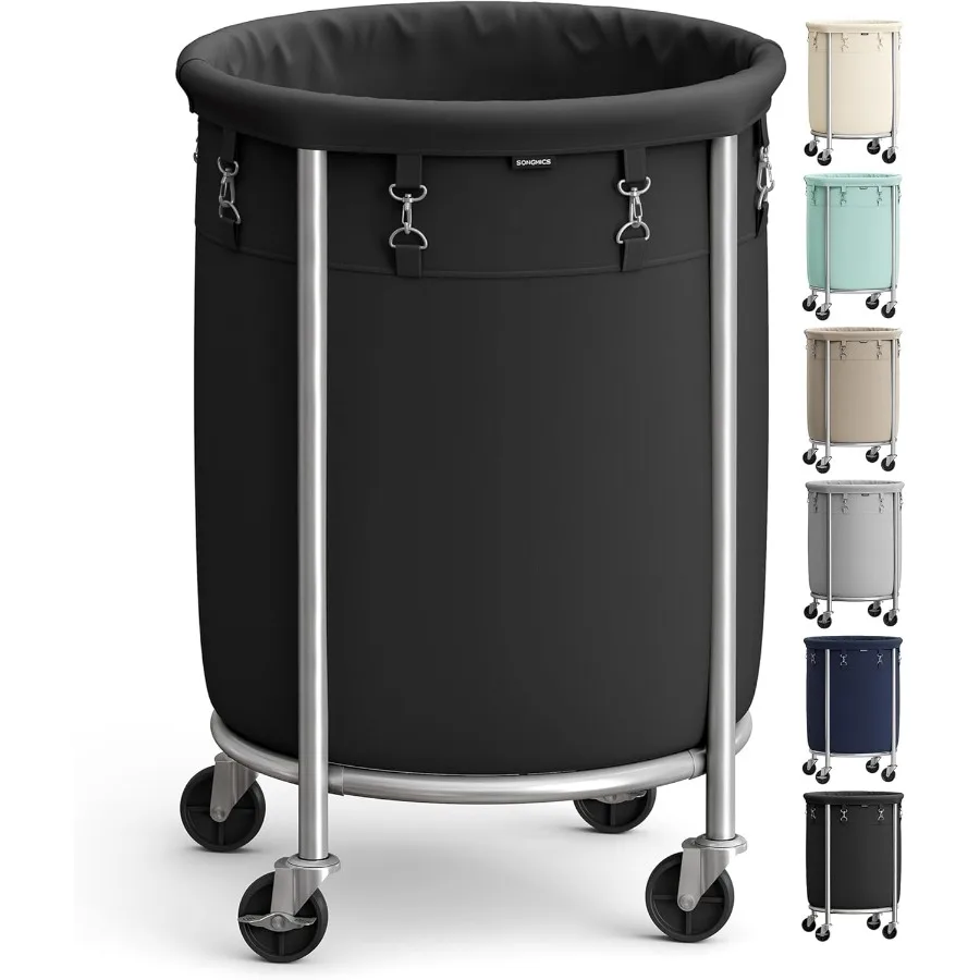 

29Gallon 110 L Laundry Basket with Wheels Rolling Round HeavyDuty Laundry Hamper Cart with Steel Frame and Removable Bag 2 Lock