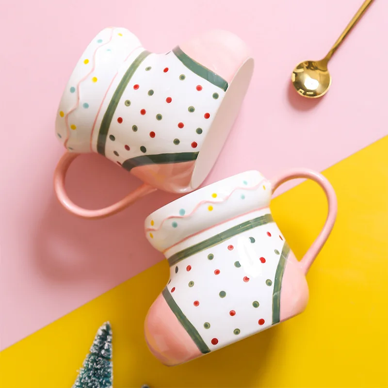 Cute Christmas Boot Underglaze Ceramic Mug - INS Trendy Cup for Office & School, Creative Gift Box Packed