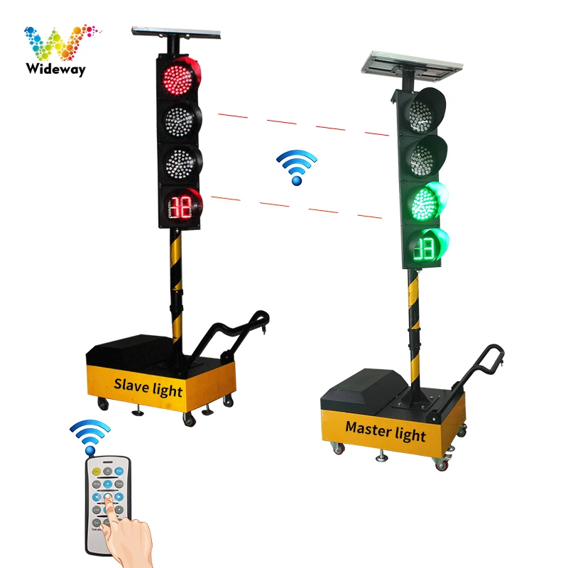 Road Construction Solar Wireless Portable Mobile Traffic Signal Light 200mm RYG Countdown Timer LED Traffic Warning Light
