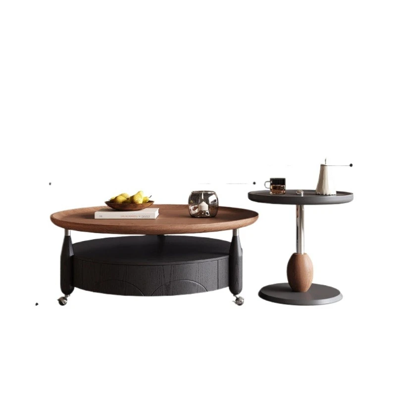 

Средневековый круглый кофейный стол из массива дерева для гостиной, высококачественный, цвета орех, с ящиками для хранения.