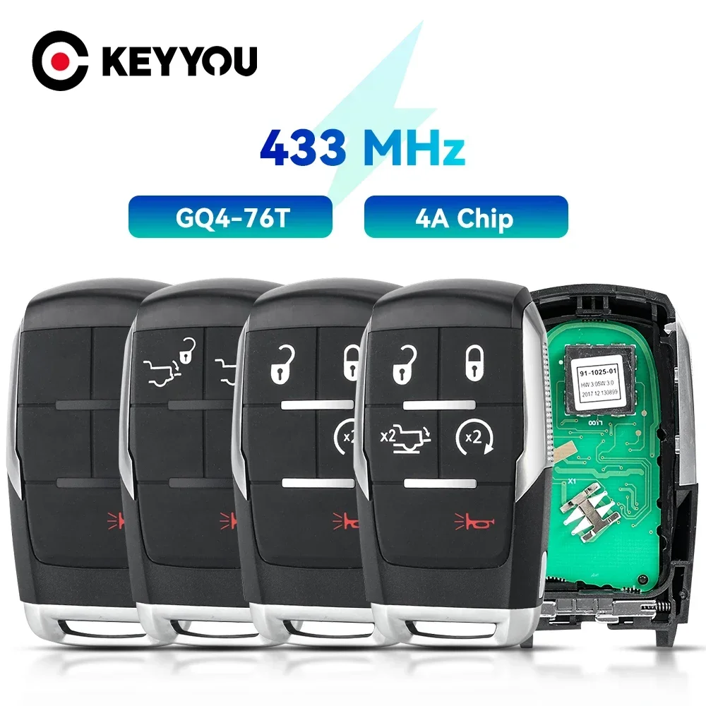 KEYYOU Smart Remote Key 434MHZ 4A Chip For Dodge RAM Pickup HD 2500 3500 4500 5500 2019 2020 2021 GQ4-76T Fob 1 3 4 5 Buttons