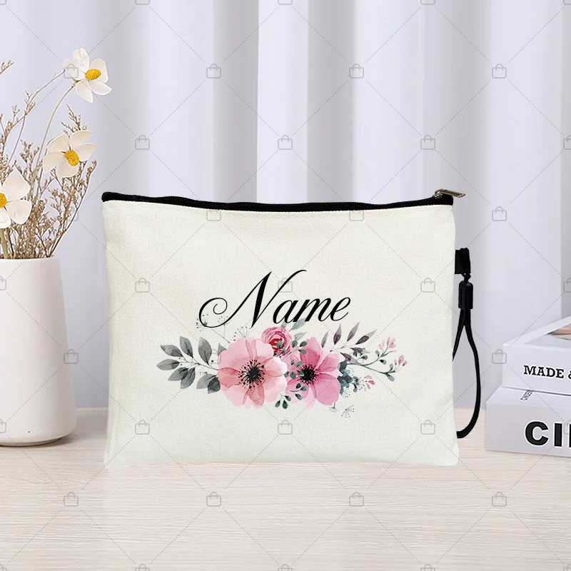 Floral Personalized Customized Name Kit Makeup Bags Merci Maitresse School Supplies Mistress/Teachers/Atsem Gifts Pencil Pouchs