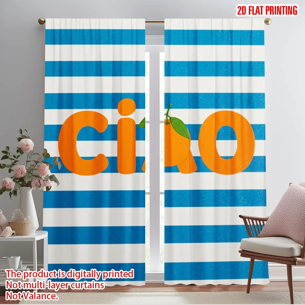 

2pcs 2D flat printing Drapes Orange Slice Citrus 100% Polyester Without Electricity Party Decorations for Entryway Room Parties