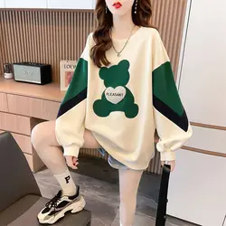 Graphic Pullover Loose Round Neck Baggy Sweatshirt for Women Spring and Autumn Splicing Woman Tops Casual Sport Basic Essential