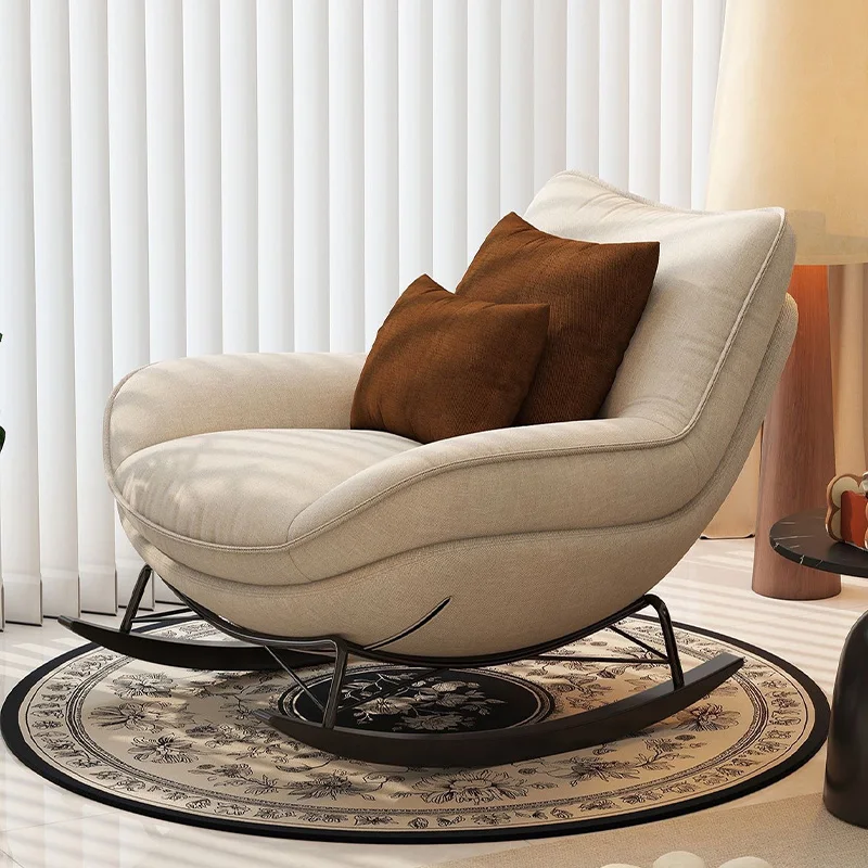 

Soft Fabric Relaxing Sofa Chair Living Room Bedroom Lounge Chair with Wood Leg Wide Seat Rocking Chair for Home Modern Furniture