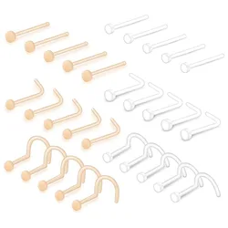 Clear Nose Rings Studs L Shape Piercing Retainer Flexible Nose Bone Flesh Skin Color Nostril Piercing Retainer for Work Flat Top