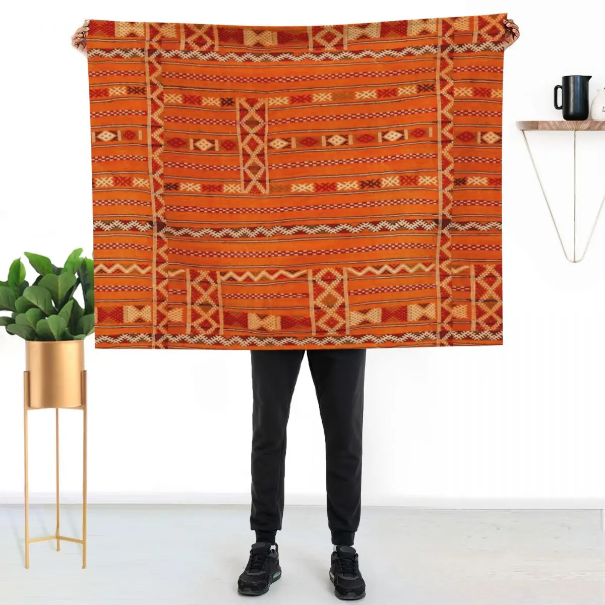 

Vintage Moroccan Pattern - Sunset Colors Throw Blanket Faux Fur Soft Warm Blanket for Bed