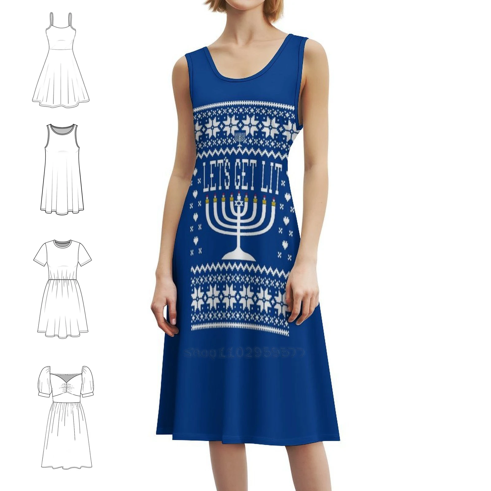 

Lets Get Lit-Ugly Hanukkah свитер в богемном стиле платье без рукавов для женщин с принтом пляжные вечерние платья Lit Happy Challah Days