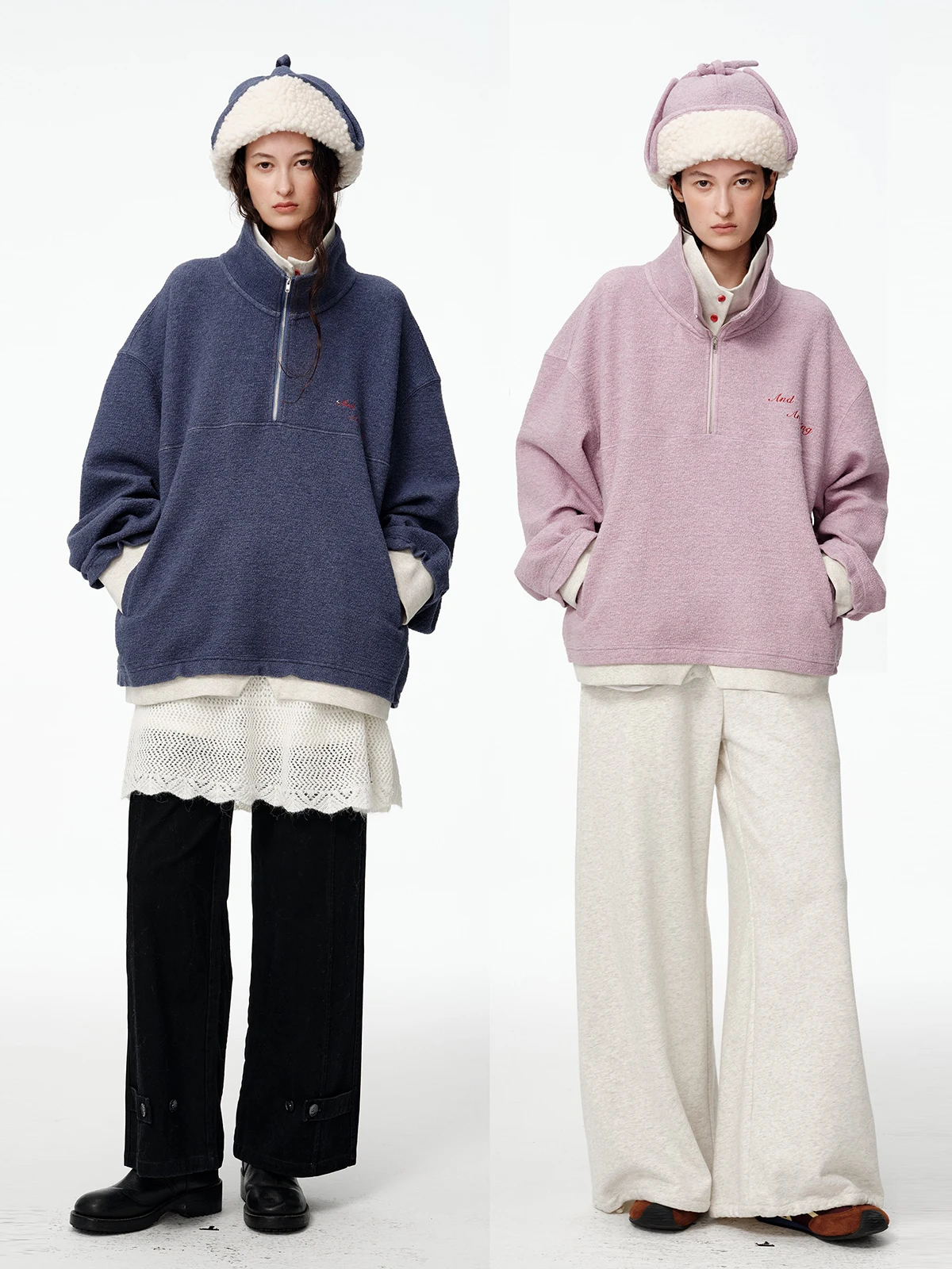 

New Winter Pilot Hat Sweatirt Wide Loose Fit Detachable Commute Sle Long Sve Zipper Closure Color