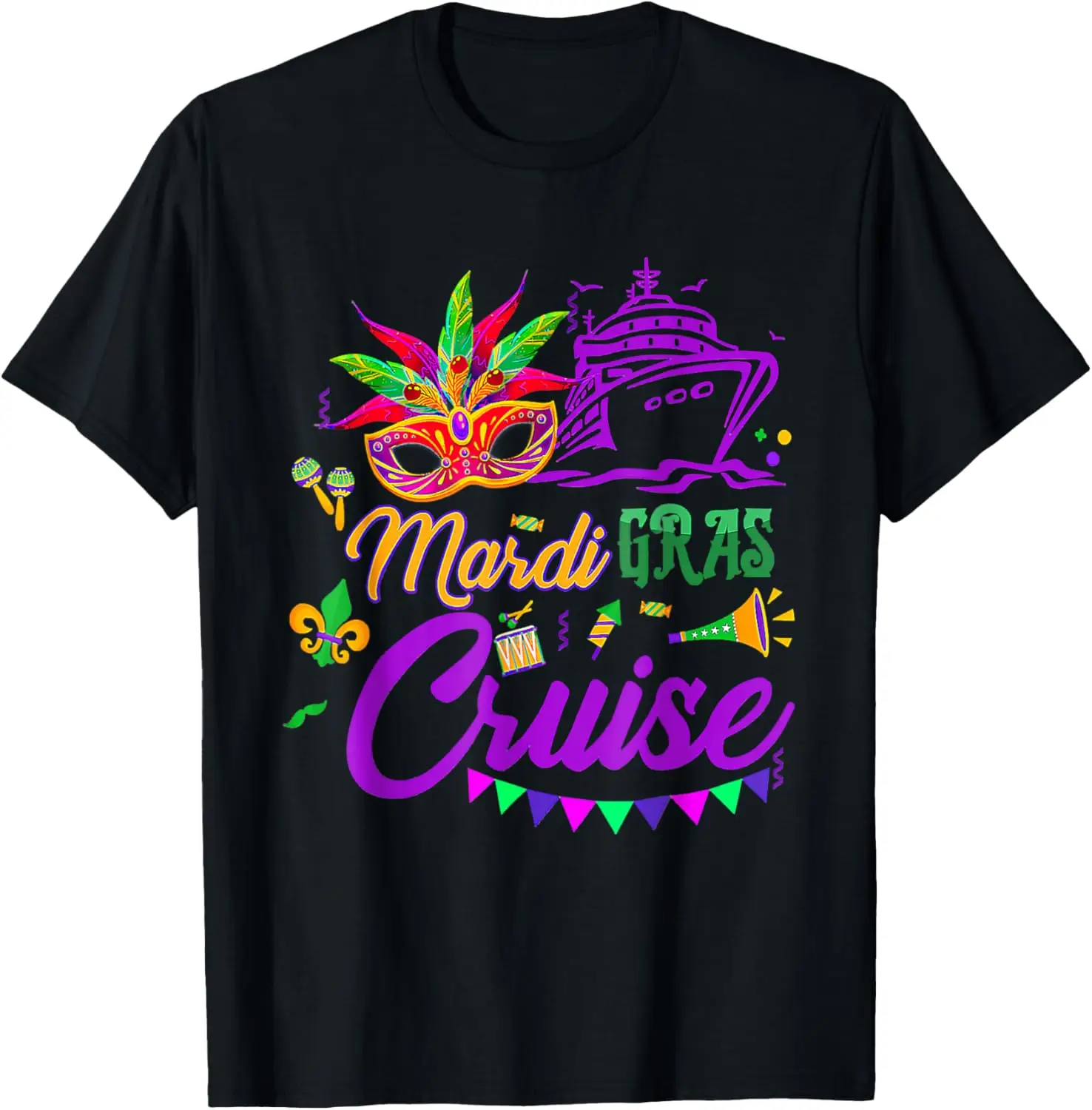 

Mardi Gras Cruise Ship Party Graphic Tee Breathable Cotton Short Sleeve T-Shirt for Adults