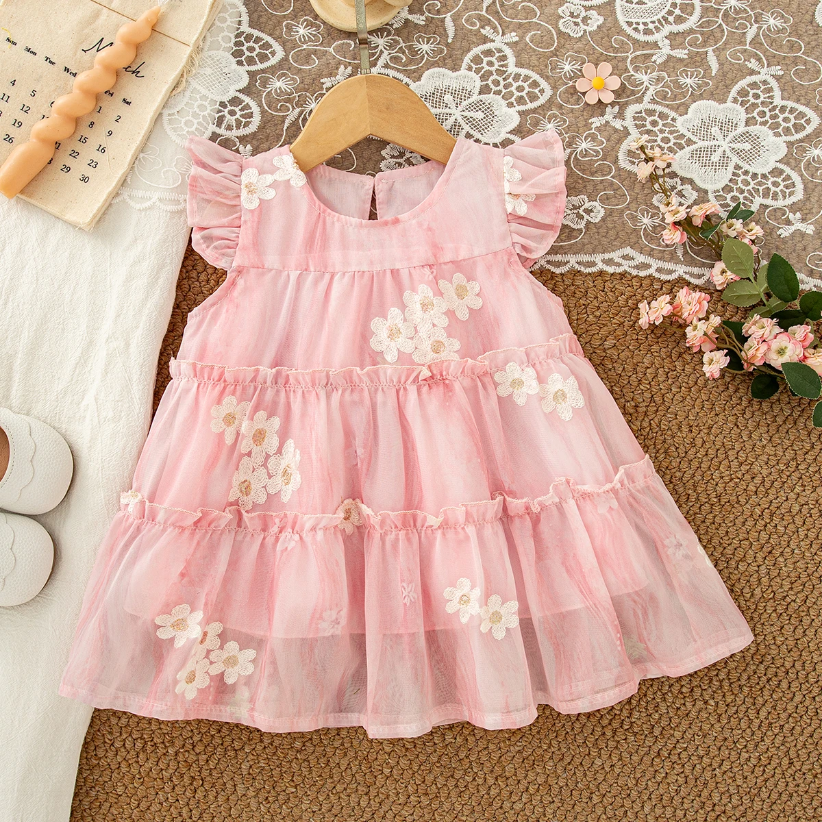 White Flower Baby Girl Dress Summer New Cool And Breathable Children'S Clothing (9 Months -4 Years Old)