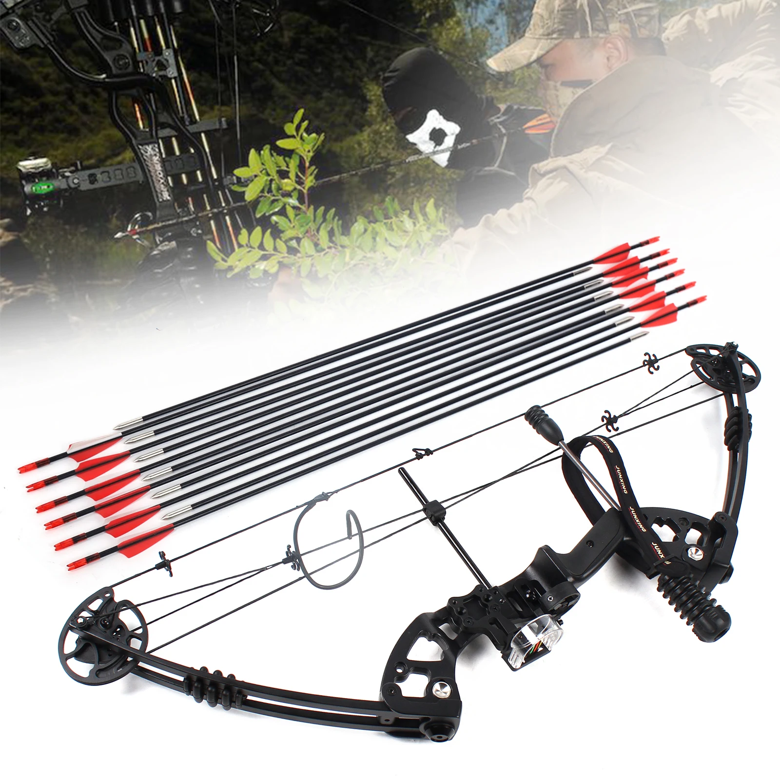 Aluminum Alloy Right Hand Bow Kit 12FRP Arrows Archery Hunting Black Set 30-60lb