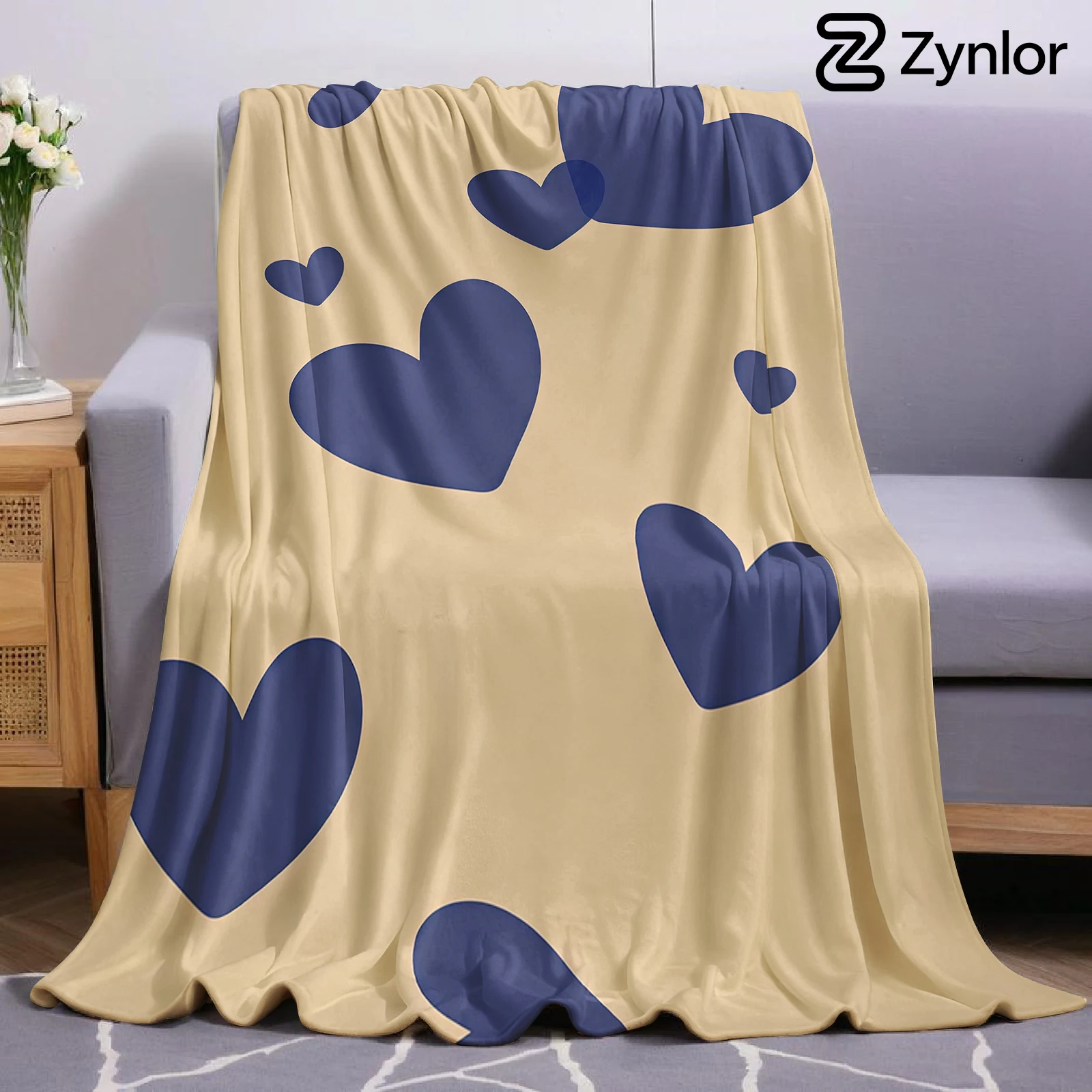 Navy Heart Lightweight Microfiber Flannel Blanket Soft Warm Cozy Throw All Season for Bed Sofa Office Travel Gift