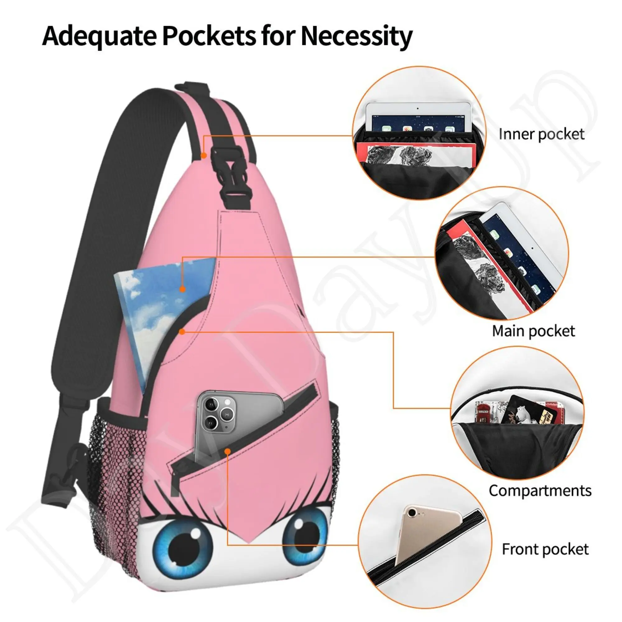 Cartoon Eyes Funny Chest Bag Cross Simple Backpack for Men Women Kids Christmas Halloween Decor Polyester Unisex Casual