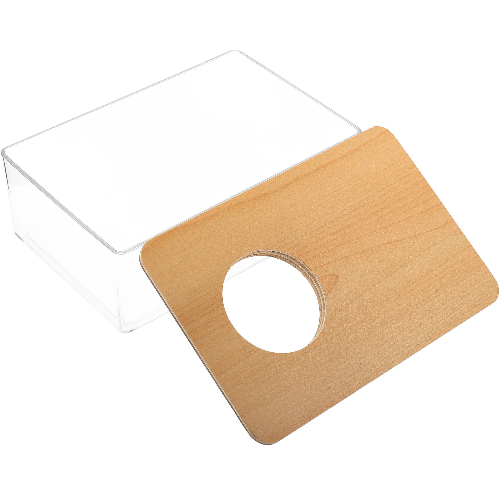 

Hamster Sand Bath Container Clear Acrylic Tub with Wooden Lid Reusable Transparent Bathroom for Small Pets Odor Free Cage