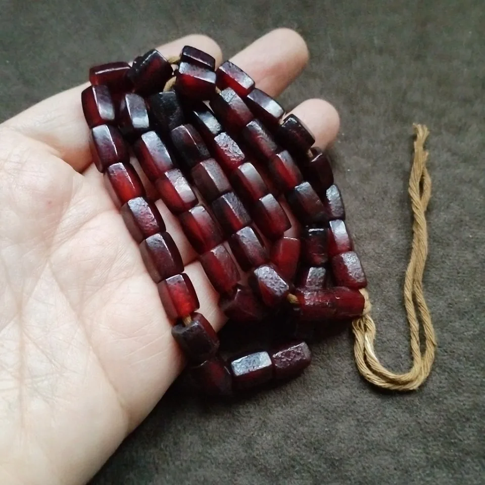 Natural wrapped deep burgundy agate drum beads Buddha beads 50 beads rosary male strings female bracelet necklace