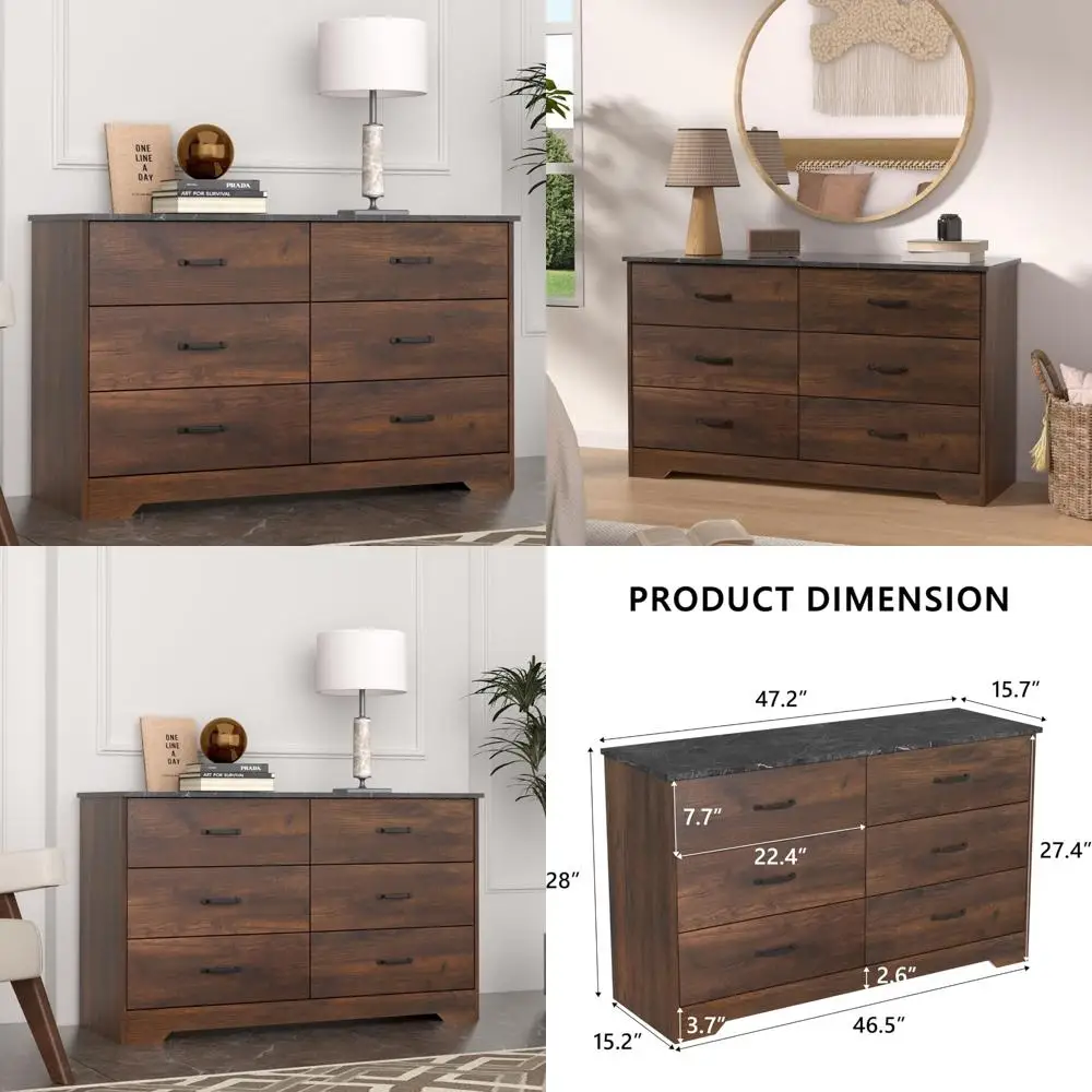 

Белый мытый комод для спальни с 6 ящиками и местом для хранения вещей, подставка под телевизор из темного ореха